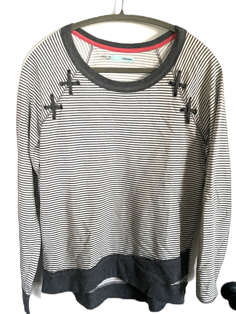 Maurices White and Black Striped Sweatshirt Criss Cross Contrast Trim Fall Style